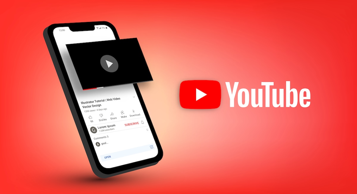 Youtube page on smartphone screen, isometric concept in vector format